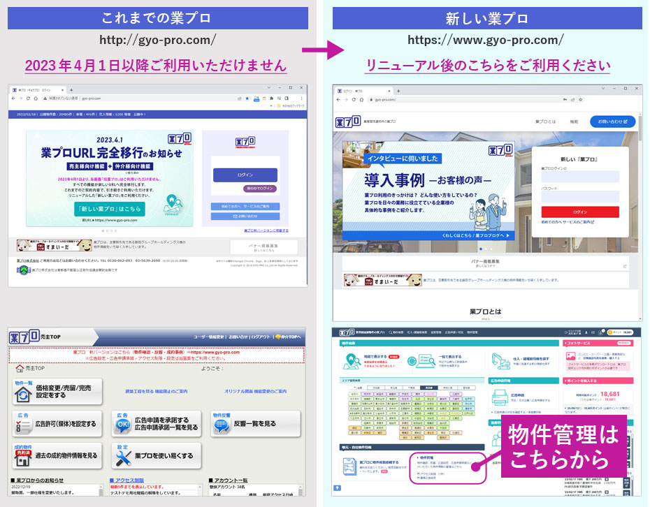 業プロURL完全移行